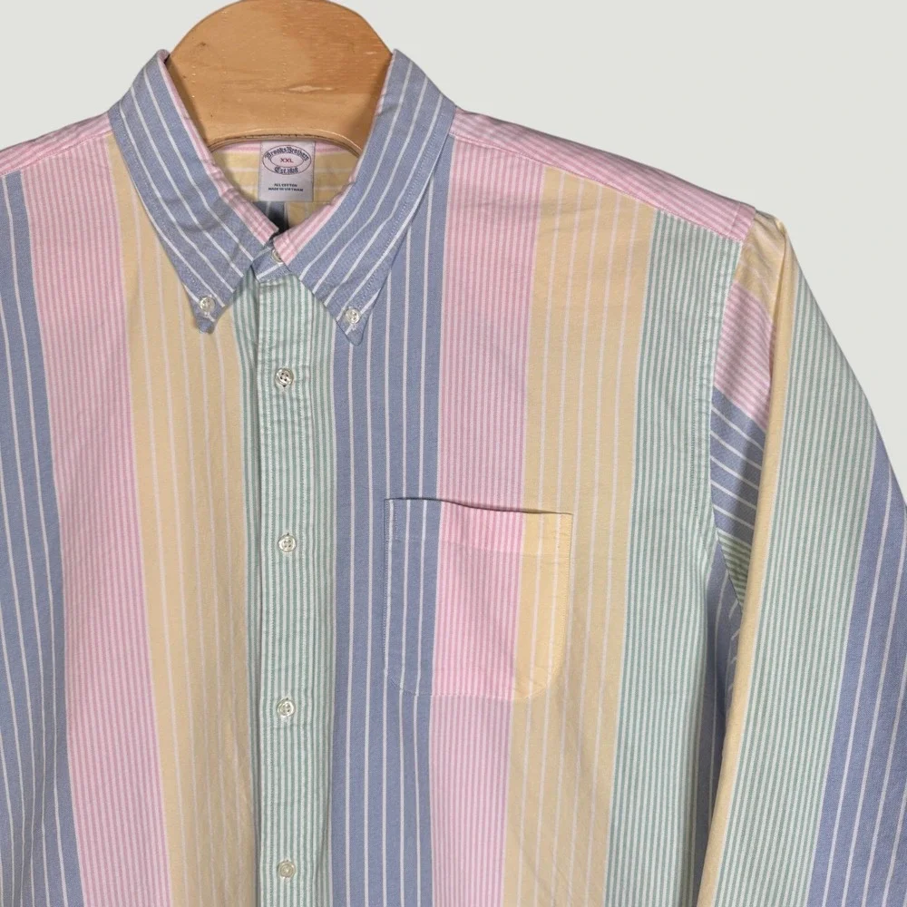 Brooks Brothers The Friday Oxford Shirt Mens XXL Multi Color Pastel Stripe‎ NEW